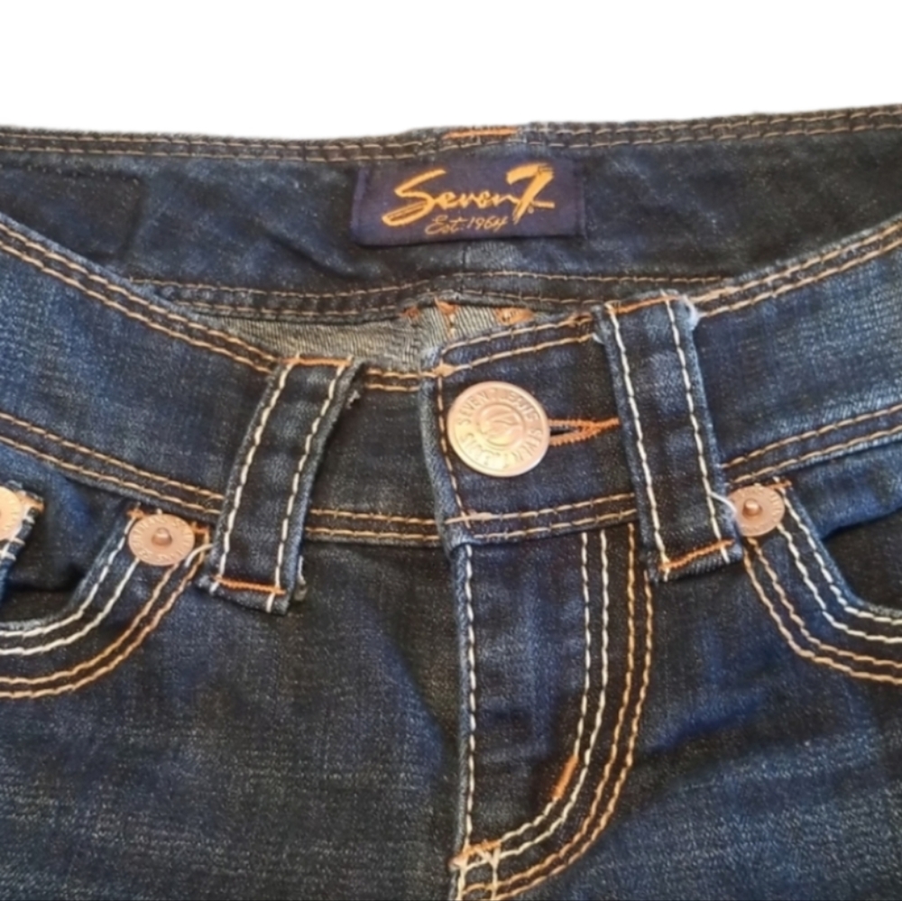 Seven7 Dark Blue Low Rise Jean Shorts, 2 - Picture 2 of 5